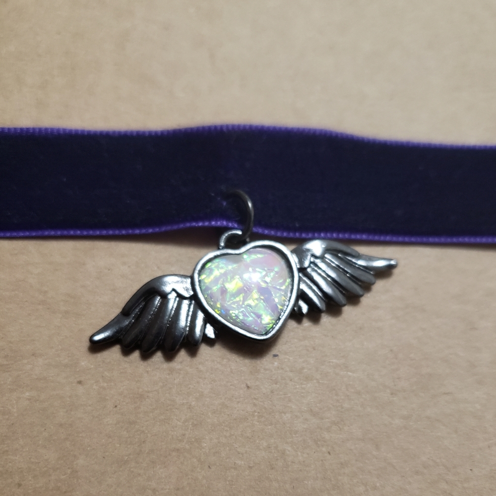 Purple Velvet Choker With Heart Charm